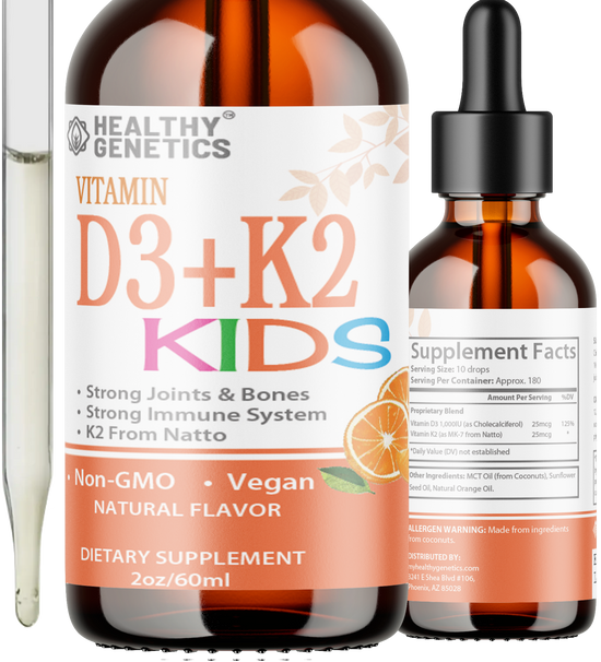 Liquid Vitamin D3 + K2 Drops for Children | Joints & Bones | Immunity System | K2 from Natto