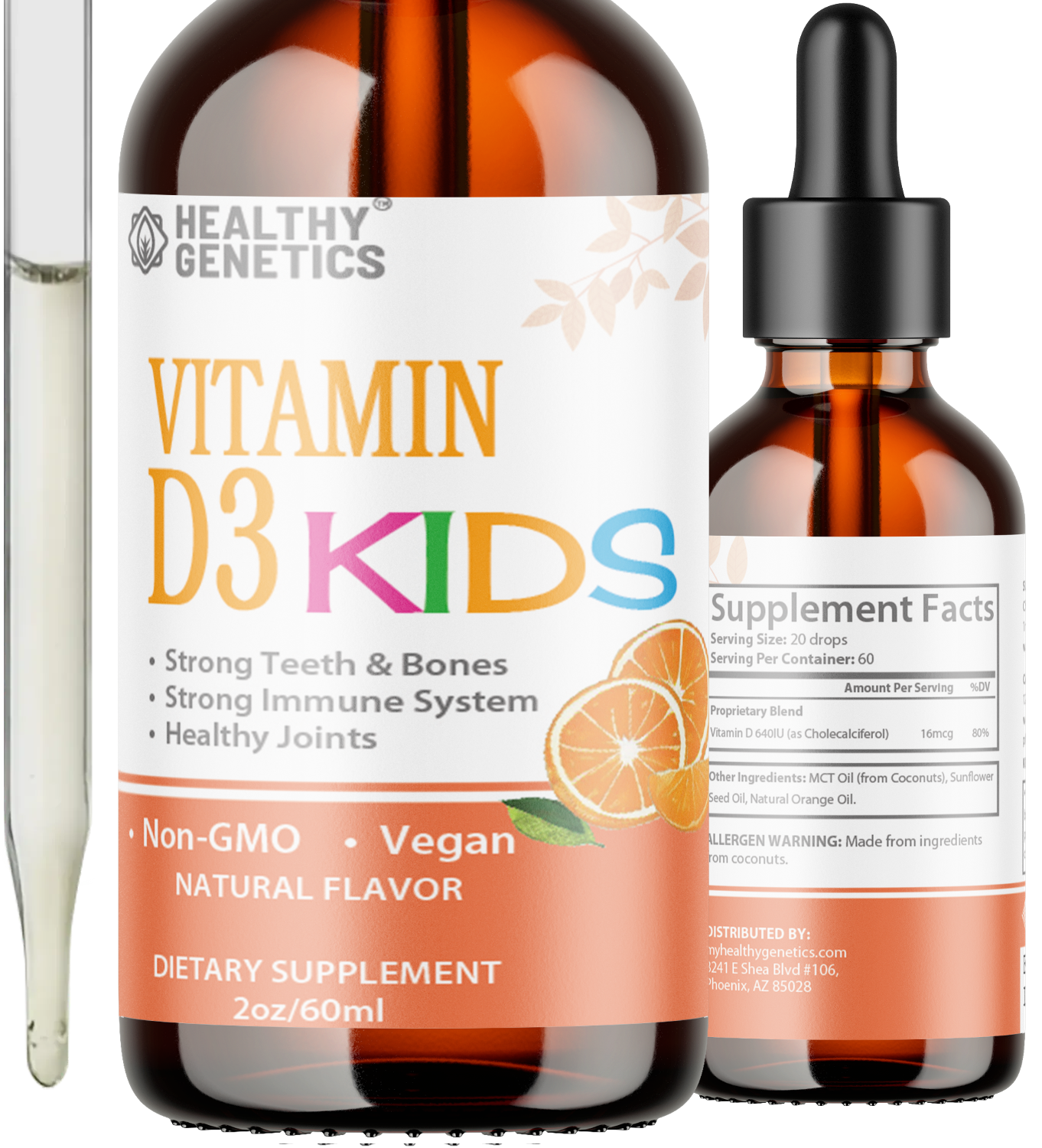 Liquid Vitamin D3 Kids | 680IU Vitamin D Liquid Drops(Cholecalciferol) | Bones | Immune | Heart Health | Boost Energy | 2oz