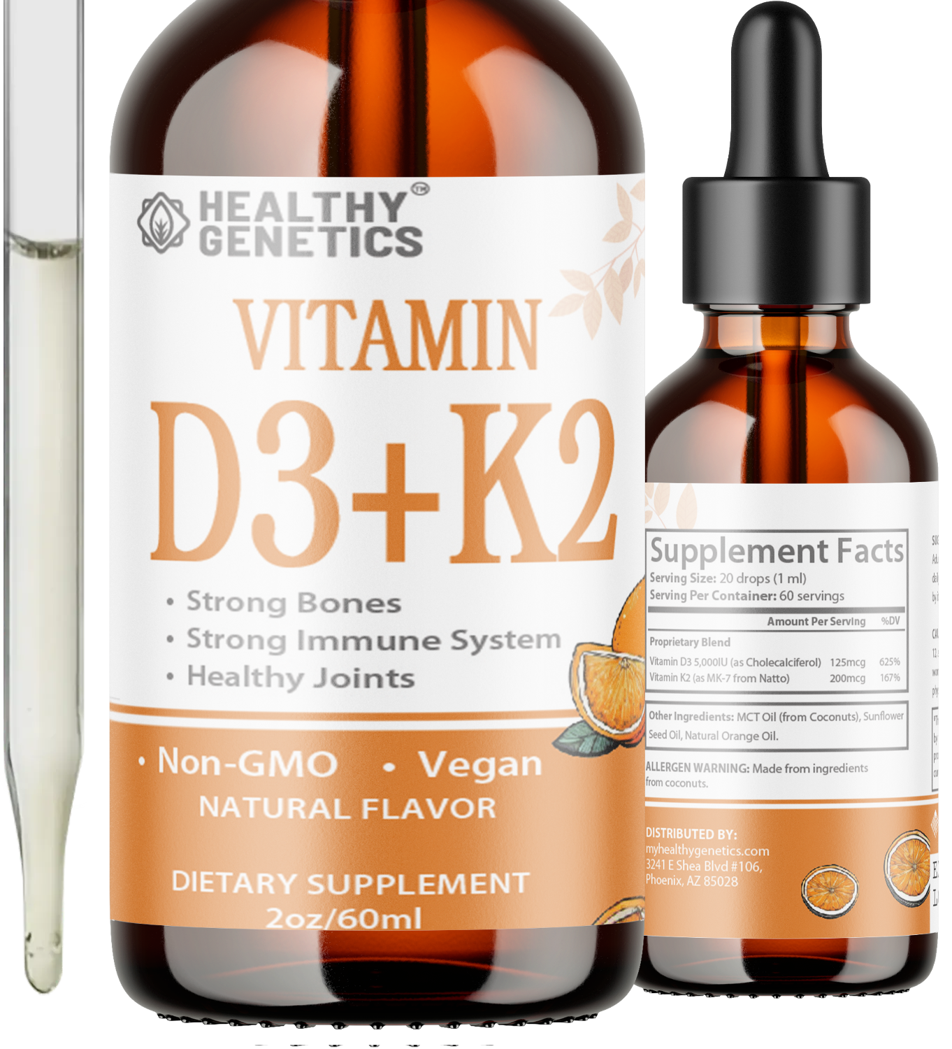Vitamin D3 + K2 - Fast-Absorption Formula, Maximum Strength, Organic Liquid Drops Supplement - Supports Bone Strength, Immune, Heart Health - Helps Boost Energy & Nutrition - 2oz