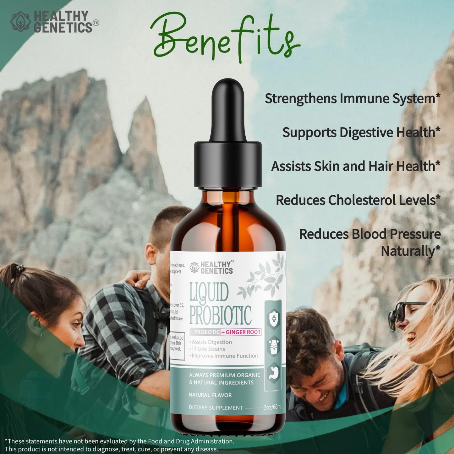 Organic Liquid Probiotics - All-Natural and Plant-Based Formulation, 12 Live Strains - Assist in Digestion, Immunity Defense Booster - Ideal for Men, Women, Toddlers and Kids - 2Oz/60ml