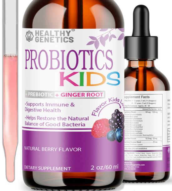 Best Liquid Probiotics for Kids & Toddlers | Prebiotic + Probiotics + Ginger Root for Digestive Health | Acidophilus Probiotic | Dairy Free | Immune Support | Vegan | Non-GMO | Gluten Free | 30-60 Servings