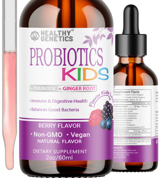 Best Liquid Probiotics for Kids & Toddlers | Prebiotic + Probiotics + Ginger Root for Digestive Health | Acidophilus Probiotic | Dairy Free | Immune Support | Vegan | Non-GMO | Gluten Free | 30-60 Servings