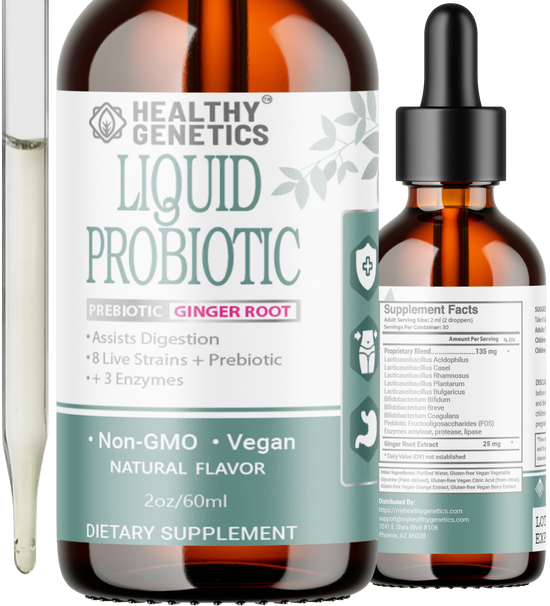 Organic Liquid Probiotics - All-Natural and Plant-Based Formulation, 8 Live Strains - Assist in Digestion, Immunity Defense Booster - Ideal for Men, Women, Toddlers and Kids - 2Oz/60ml