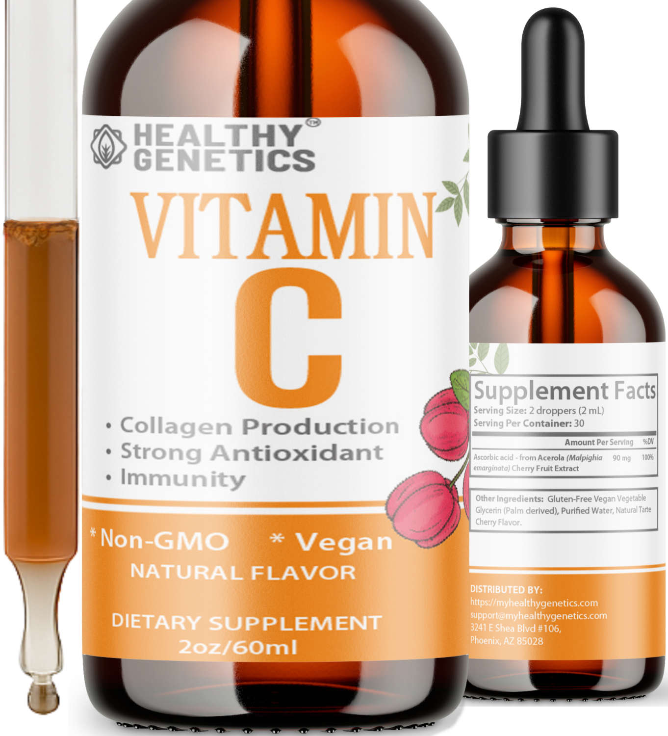 Vitamin C Supplement | Liquid Vitamin C Liquid Drops for Adults & Kids | Acerola Cherry | Immune Support Supplement | Antioxidant | Skin | Vegan | Non-GMO | Gluten Free | 2 Fl