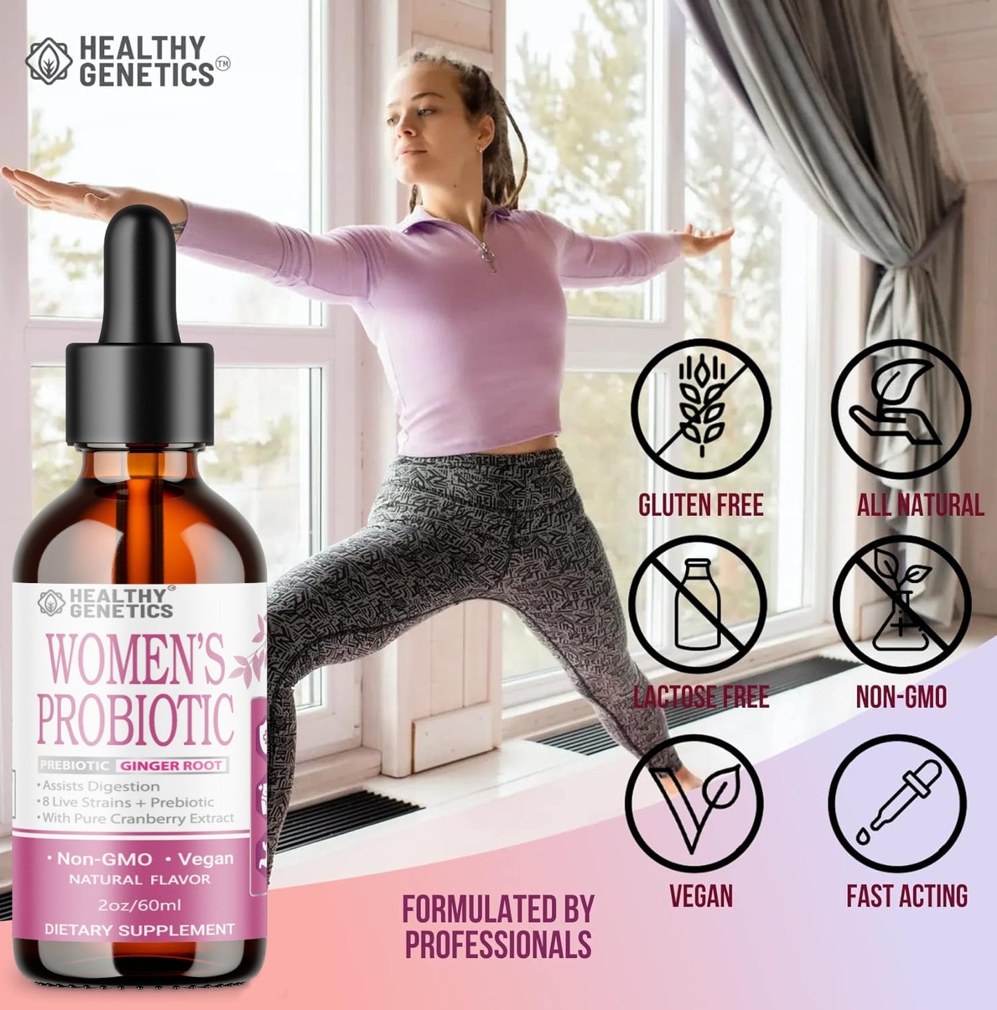Liquid Probiotics for Women | Prebiotic + Cranberry + Probiotics for Digestive Health | Acidophilus Probiotic | Dairy Free | Vegan | Non-GMO | Gluten Free | 30 Servings