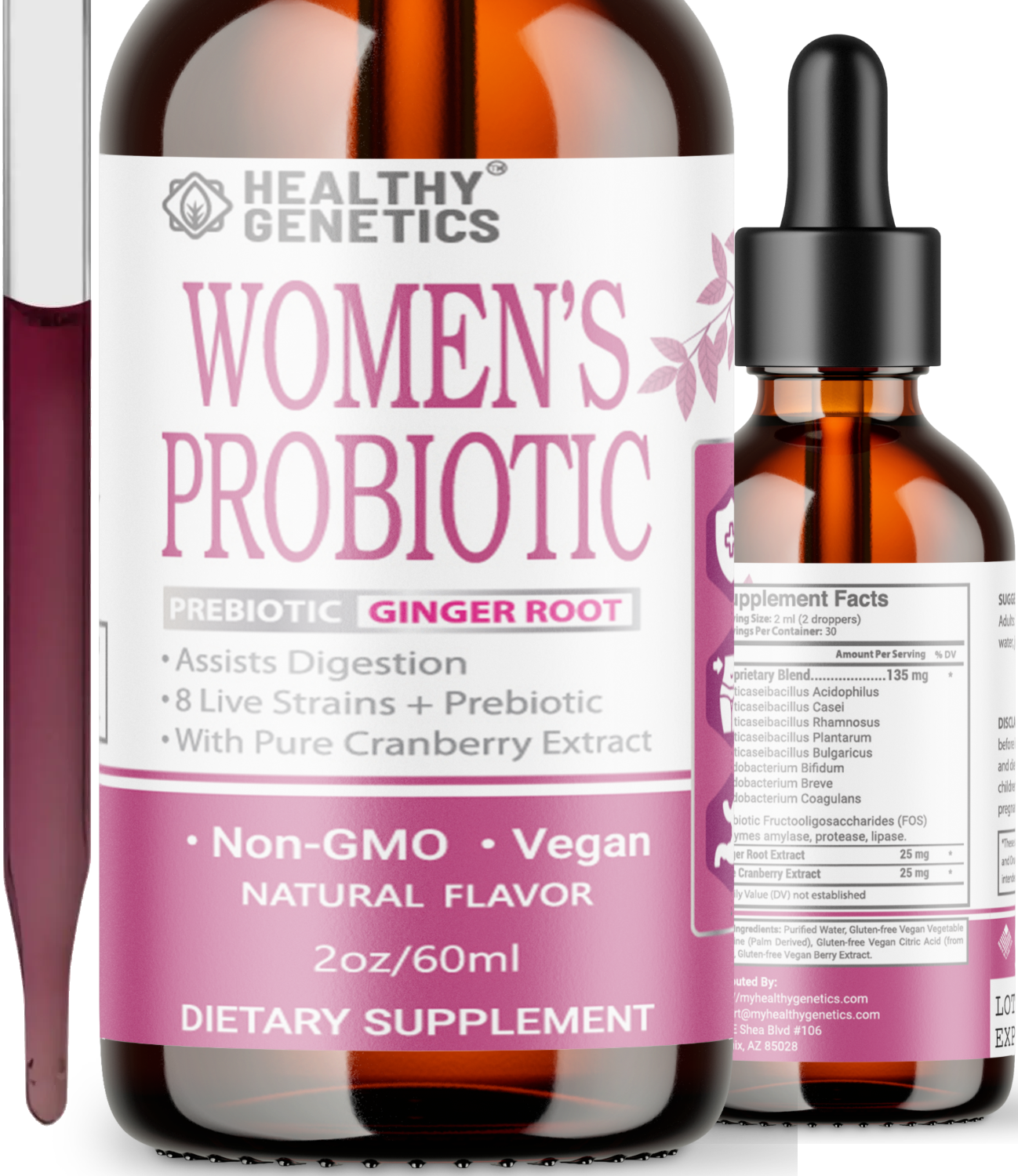 Liquid Probiotics for Women | Prebiotic + Cranberry + Probiotics for Digestive Health | Acidophilus Probiotic | Dairy Free | Vegan | Non-GMO | Gluten Free | 30 Servings