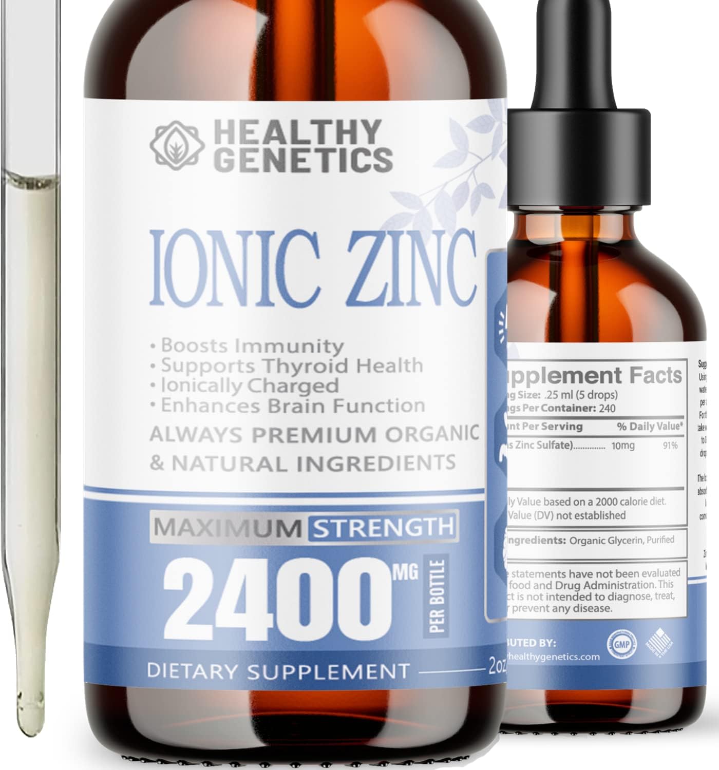 Liquid Zinc Drops Concentrate for entire family | 240 Day Supply | Zinc Sulfate 2400mg | Immunity, Mood, Brain Thyroid | 2 Oz