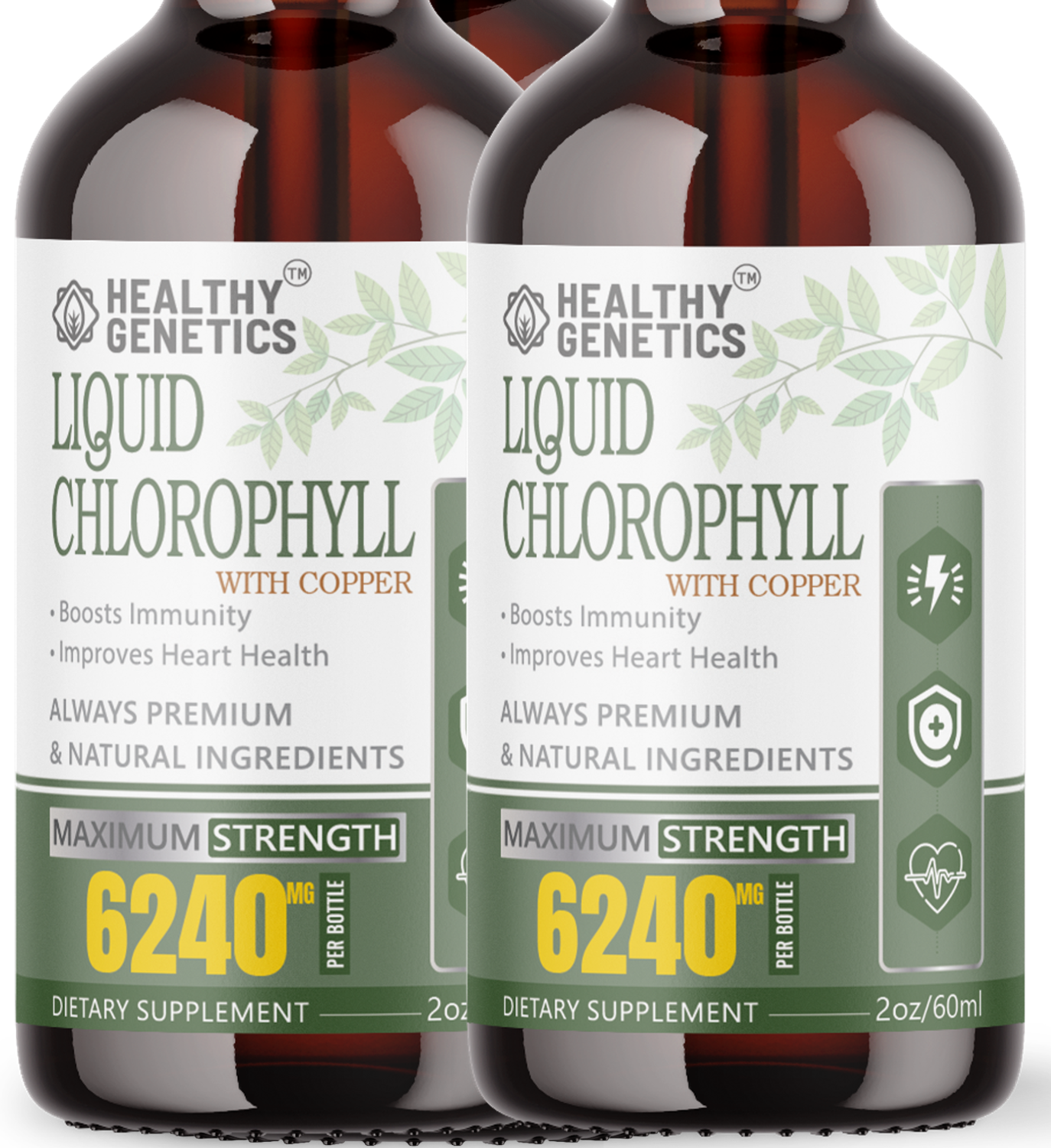 Liquid Chlorophyll Drops Chlorophyll Liquid Organic from Mulberry Leaves w/ Copper 4X Absorption vs Chlorophyll Capsules- Heart, Digestive, Immune System Health Natural Internal Deodorizer 2oz 2-Pack