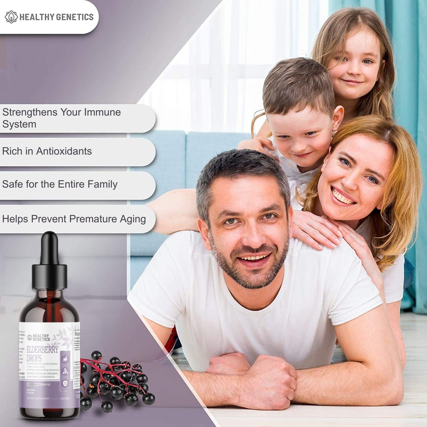 Elderberry Liquid Drops - Natural Immune System Booster Supplement for Kids & Adults - 200mg Pure Sambucus Nigra Extract - Antioxidant-Rich, Zero-Sugar, Vegan-Friendly Syrup - 30ml
