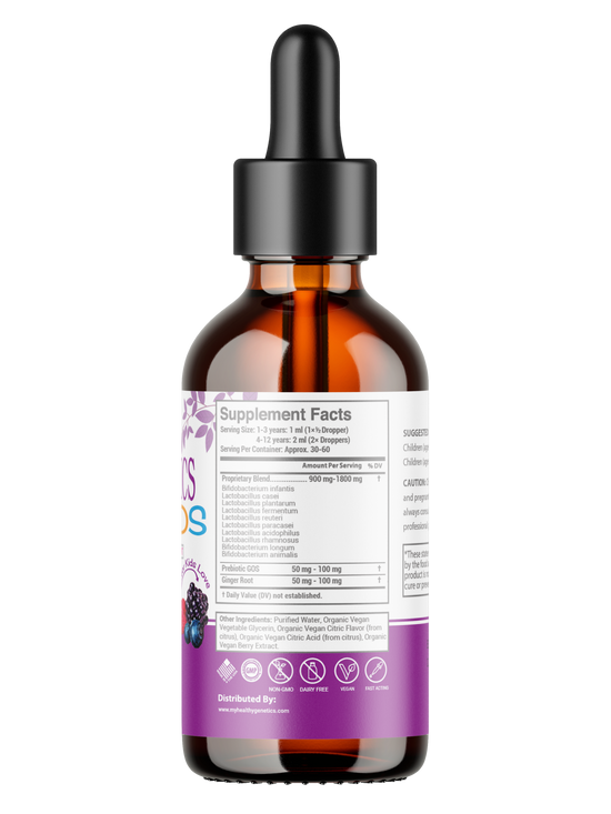 Load image into Gallery viewer, Best Liquid Probiotics for Kids &amp;amp; Toddlers | Prebiotic + Probiotics + Ginger Root for Digestive Health | Acidophilus Probiotic | Dairy Free | Immune Support | Vegan | Non-GMO | Gluten Free | 30-60 Servings
