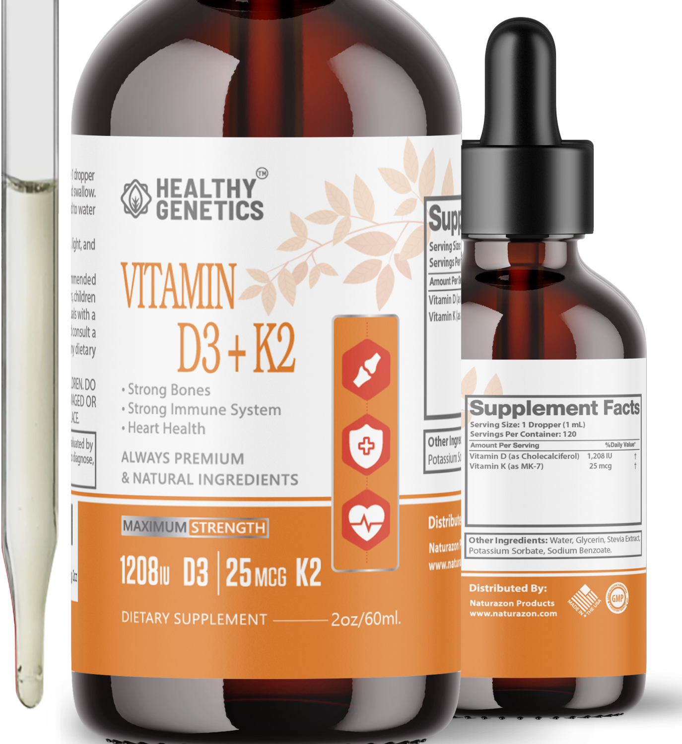 Load image into Gallery viewer, Vitamin D3 + K2 - Fast-Absorption Formula, Maximum Strength, Organic Liquid Drops Supplement - Supports Bone Strength, Immune, Heart Health - Helps Boost Energy &amp;amp; Nutrition - 2oz
